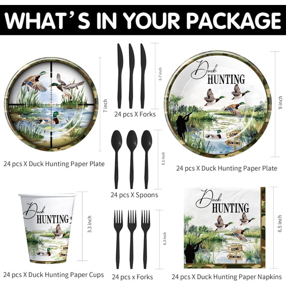 PYAN-Duck Hunting Party Decorations Tableware - Mallard Theme One Luck Duck Hunting Birthday Party Supplies, Paper Plate, Cup, Napkin, Disposable Cutlery | 24 Guests