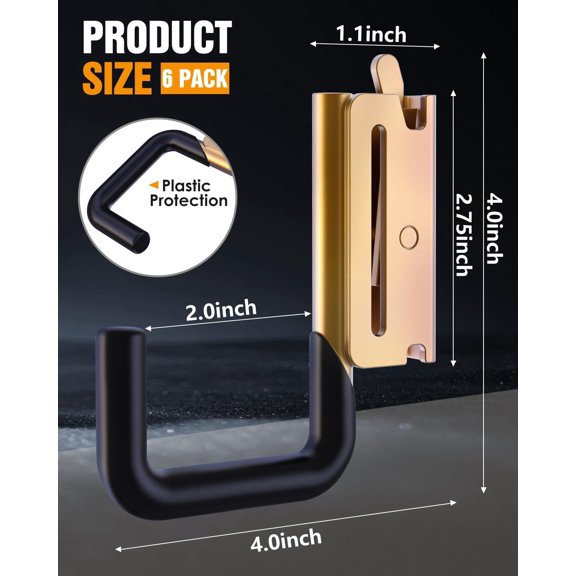 PYAN-E Track J Hooks,2" 6-Pack - Heavy Duty E Track Accessories for Enclosed Trailers & Vans - Hanging Hooks for Straps, Tools, Ladders - Compatible with E Track Rail System