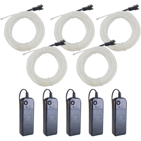 PYAN-EL Wire Ice Blue 5-Pack, 9ft/2.75m Neon Light Wire with Noise Reduction and Battery Pack
