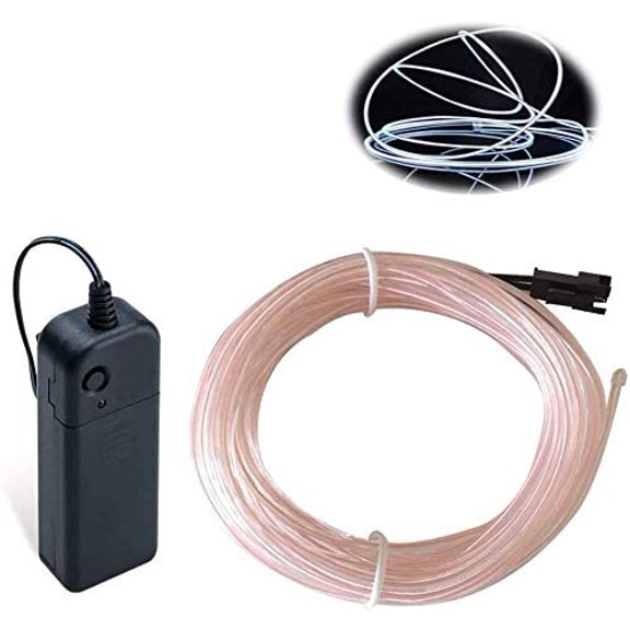PYAN-EL Wire White, 32.8ft/10m Portable Battery Pack Neon Light Strip 360 Cuttable Glowing Rope Lights for Parties, Halloween, DIY Decoration