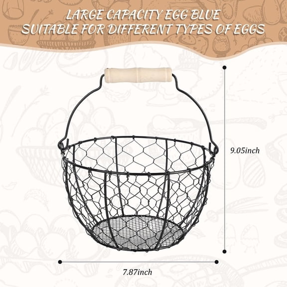 PYAN-Egg Basket With Handle,Wire Egg Basket for Gathering Fresh Eggs, Round Egg Collecting Basket for Farm,Vintage Style Chicken and Duck Eggs Basket Egg Countertop Storage Container Holder