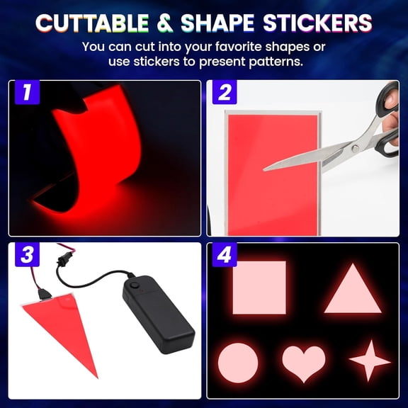 PYAN-Electroluminescent EL Panel LightSheet DIY EL Cuttable12cm x 5cm Paper Lamp for Decoration/Cosplay/Warning Constant Bright/Fast Flashing/Slow Flashing Three Modes (Red)