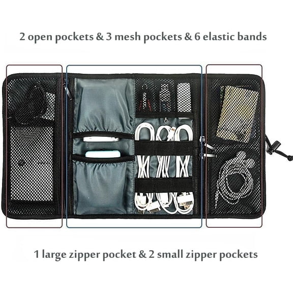 PYAN-Electronic Organizer Cord Pouch, Travel Cable Charger Phone Accessories Bag Organizer Roll up Tech Carrying Case for USB Cables SD Memory Cards Earphone Flash Hard Drive Black
