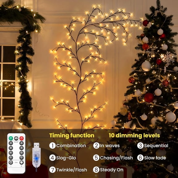 PYAN-Enchanted Willow Vine Lights for Wall,Willow Vine Tree Branch Lights Decoration Gift,with 48 LED Light and Remote,8 Lighting Modes,for Bedroom Wall Doors Windows Wedding Christmas (47 Inch)