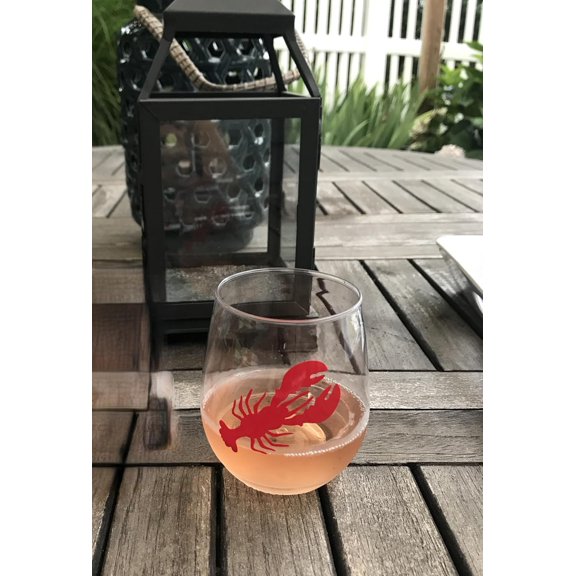 PYAN-Everything Labeled - 20 oz Acrylic Stemless Wine Glass Nautical Lobster Design, Shatterproof Reusable Drinkware for Beach, Boat & Outdoor Entertaining, Gift
