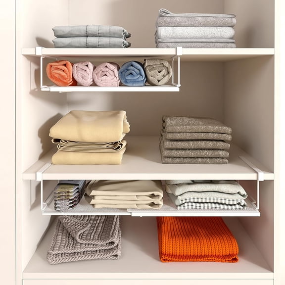 PYAN-Expandable Under Cabinet Shelf, Extendable Under Shelf Storage with 0.94 Inches Thick Clips for Pantry Cabinet, Laundry Room, Shoe Rack.(White, 1 Pack, Interior: 3.66" H x 8.26" D)