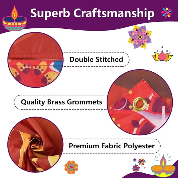 PYAN-Extra Large Diwali Banner 72" x 48" Festival of Lights Indian Happy Diwali Decorations Party Supplies Deepavali Photography Background for Indoor Outdoor Garden,Yard,Party Home Decor