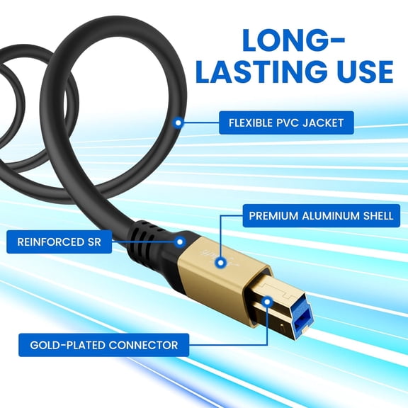 PYAN-Extra Long USB 3.0 C to USB B Cable 20FT, 5Gbps High Speed, Type 3.0 B Connector Printer Cord for Docking Station, Scanner, Monitor, External Hard Drivers and More Devices