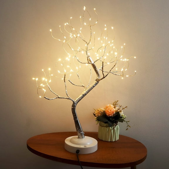 PYAN-Fairy Light Tree 108 Led Twinkle Tree Fairy Light Spirit Tree Lamp Battery/USB Operated 6 Hours Timer Function with 8 Lighting Mode Silver Adjustable Branches Home Decoration(Warm White)
