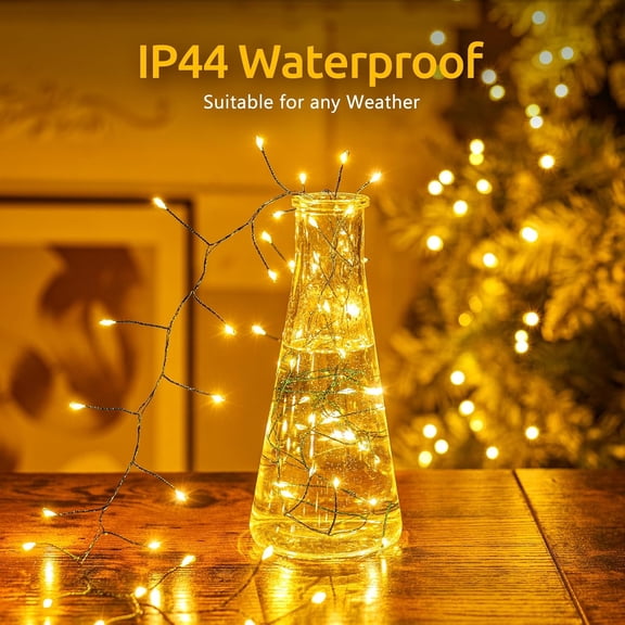 PYAN-Fairy Lights Plug in, 17 Ft 200LED Twinkle Firecracker String Lights, 8 Lighting Modes Green Wire Cluster Light for Bedroom Indoor Outdoor Garland Patio Garden Wedding Christmas Decoration, Warm