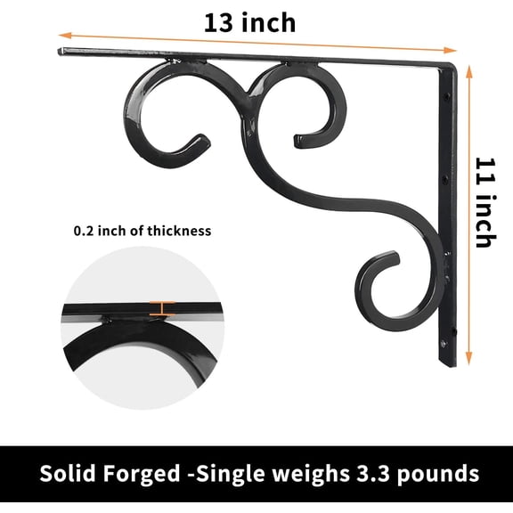 PYAN-Fancy Shelf Brackets 13 Inch Countertop Support Bracket Load 300lb Heavy Duty Decorative Rustic Artistic Speed Brace for Granite Counter-top Support Countertops Bar Mantels (2 PCS)