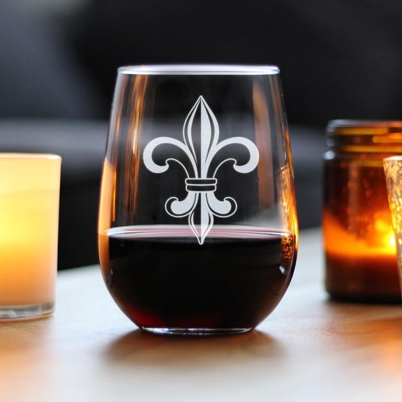PYAN-Fleur de Lis Stemless Wine Glass - French Fleur de Lis Decor and Gifts - Large 17 Oz Glasses
