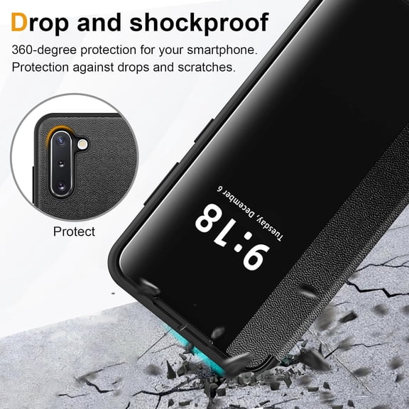 PYAN-Flip Case for Samsung Galaxy Note 10 Case S View, Frosted Translucent Window Clear View Folio Protective Phone Case, 360 Degree Full Body Shockproof Flip Cover Case for Samsung Note 10 5G (Black