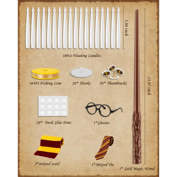 PYAN-Floating Candles with Wand - 18 Pack Christmas Decorations Magic Flameless Candles Flickering Light Hanging Candle Remote with Glasses, Tie, Scarf, Battery Operated Candles for Christmas Party D