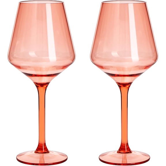 PYAN-Floating Wine Glasses for Pool (18 Oz | Set of 2) - Wine Glass Set That Float | Shatterproof Poolside Wine | Beach Glass | Outdoor Tritan Plastic Glassware with Stem for Patio, Picnic - Peach Or