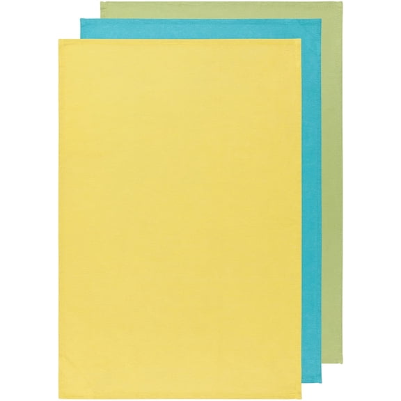PYAN-Floursack Kitchen Dish Towels,Cotton, Chartreuse/Turquoise/Leaf 20 x 30in, Small, Set of 3