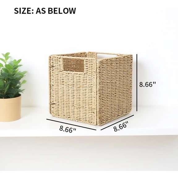 PYAN-Foldable Paper Rope Storage Cubes 9X9 Hand Woven Wicker Storage Bins Square Basket Storage Basket for Shelves (Paper rope)