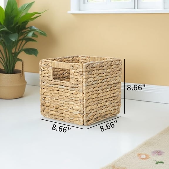 PYAN-Foldable Water Hyacinth Storage Cubes 9X9 Hand Woven Wicker Storage Bins Square Basket Storage Basket for Shelves (Water hyacinth)