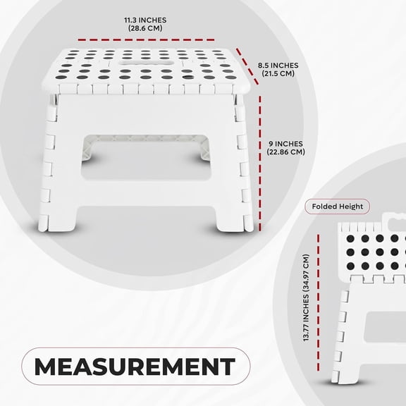 PYAN-Folding Step Stool with Handle 9 Inch Anti Slip Collapsible Stool Holds Up to 300 lbs Sturdy Plastic Step Stool Foldable for Kitchen, Bathroom and Home Use (2-Pack, White)