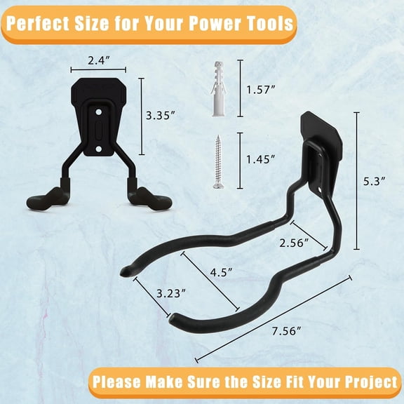 PYAN-Garden Power Tool Hanger, Garage Wall Hooks, Weedeater Rack, String Trimmer Hanger, Utility Hooks for Garage Tool Organizers and Storage - Black, 2 Pcs