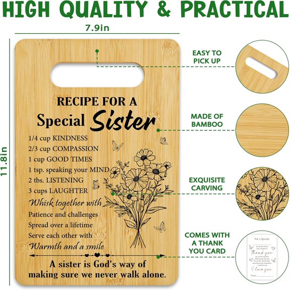 PYAN-Gifts for Sister, Ricepe Bamboo Cutting Board, Charcuterie Board for Kitchen Decor, Birthday Christmas Gift For Sister, Sister in Law -11