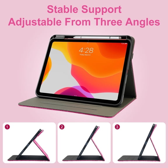 PYAN-Glitter Case for iPad (A16) 11th Generation 11 Inch 2025, iPad 10th Gen 10.9'' 2022- Sparkly Cover for Women Girls with Auto Wake/Sleep| Wrist Strap| 3-Stand Angles| Pencil Holder (Pink)