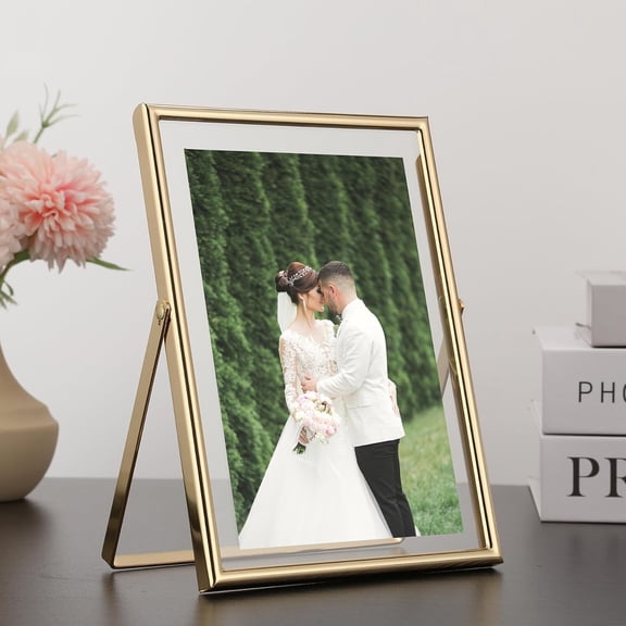 PYAN-Gold 5x7" Floating Picture Frames Adjustable for (3.5x5" & 4x6") Photos Elegant Tabletop/Shelf Display Picture Frames,Classy Wedding Frame,Thanksgiving,Christmas Gift Frame for Home & Office Dec