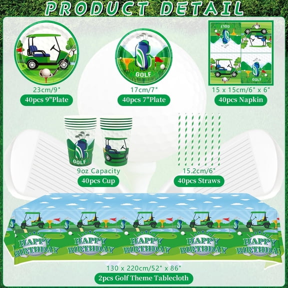 PYAN-Golf Birthday Party Decorations, Golf Theme Party Tableware Supplies including Plates, Cups, Napkins, Tablecloth, Serves 20 (40)