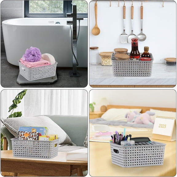PYAN-Gray Plastic Baskets for Organizing, Small Storage Basket Set, 6 Pack
