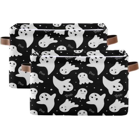 PYAN-Halloween Boo Storage Basket with Handles Waterproof Collapsible Storage Bin Canvas Fabric Basket Decorative Box Closet Organizer for Nursery Bedroom Office
