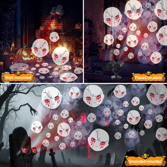 PYAN-Halloween Projector Lights Outdoor, Double Head Dynamic Halloween Lights Projector with Timer, Waterproof White Ghost Decorations Light for Indoor Outdoor Home Window Wall Decorations