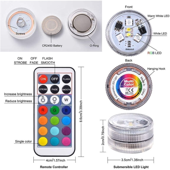 PYAN-Halloween Pumpkin Jack O Lantern Light with Remote - 10 pcs Multicolor LED Jack-O-Lantern Lights CR2450 Battery Operated 15-Day Standby 36-Hour Runtime with Strobe Mode for Halloween Decorations