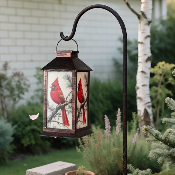 PYAN-Hanging Solar Lanterns Outdoor Waterproof, Solar Cardinal Lights with LED Flickering Flameless Candles, Gifts for Women Mom, Outside Lantern Decoration Garden Yard Patio Lawn Porches Park