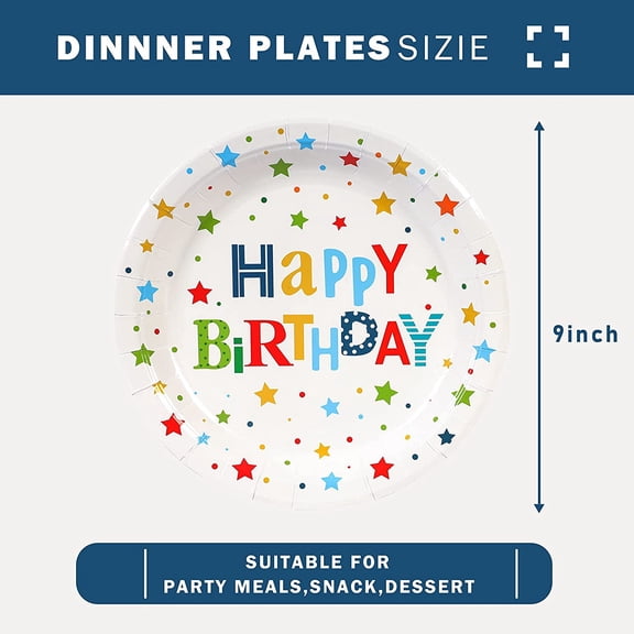 PYAN-Happy Birthday Party Plates, 9inch-50pcs, Birthday Party Paper Plates, for Decorations
