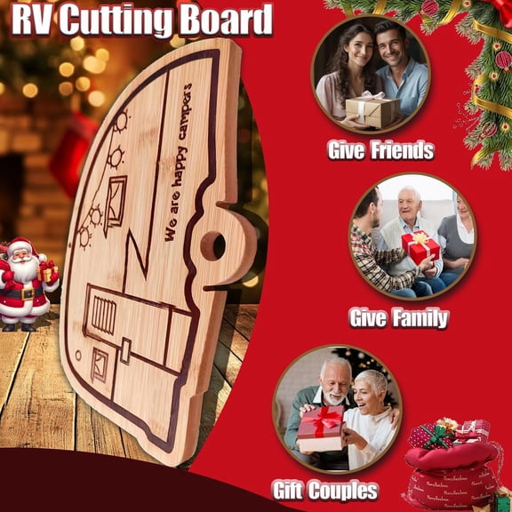 PYAN-Happy Camper Bamboo Cutting Board,Retro RV Engraved Camping Cutting Board, Camper Decor RV Gift for Couple,Camping,Housewarming&Party