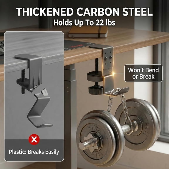 PYAN-Headphone Stand Holder for Desk, Carbon Steel Under Desk Headphone Hanger, 360 Rotating Backpack Hook Clamp, Adjustable Height Gaming Accessories for Table Thickness up to 2.68 Inch, Black