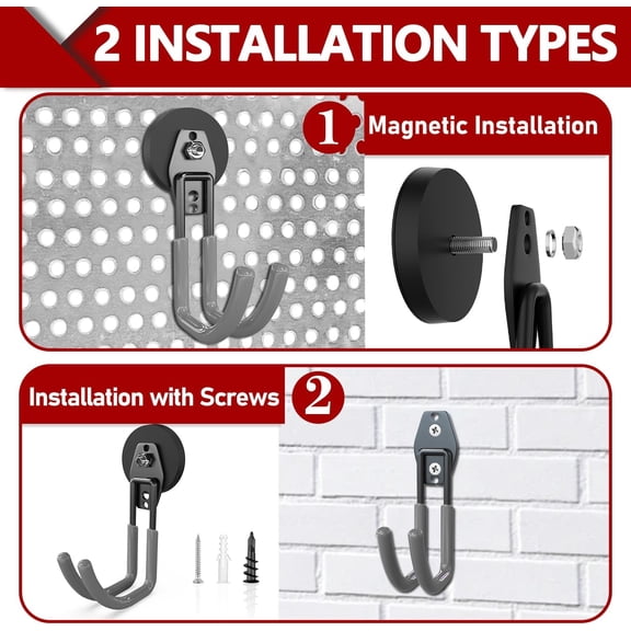 PYAN-Heavy Duty Magnet Garage Hooks 2 Pack, J Shape Strong Magnetic Hooks for Hanging Cordless Power Drill, Utility Magnetic Tool Holder for Metal Cabinet, Steel Pegboard, Toolbox, Garage(Grey)