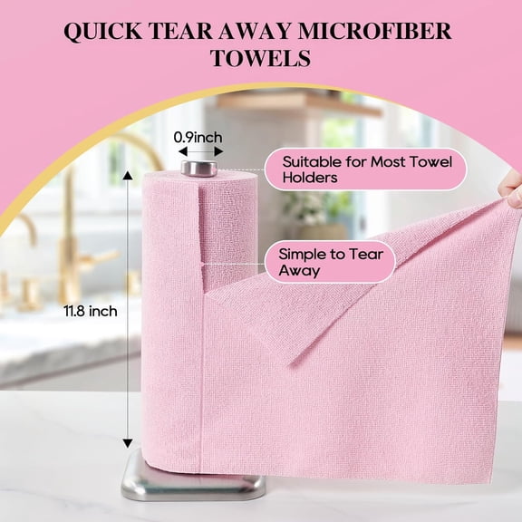 PYAN-Honova Microfiber Cleaning Cloth Roll-90 Pack, Tear Away TowelsPaper Towel Alternative, 12" x 12"Reusable, Washable, Scratch Free, Highly Absorbent Dish Rags for Car, Home, Garage or Shop(Pink&G