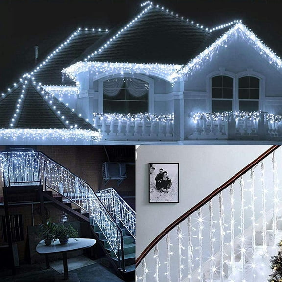 PYAN-Icicle Dripping Lights, 13FT 144 LEDs 8 Modes Christmas Connectable Twinkle Window Curtain Fairy Waterfall Diwali Ceiling String Lights for Outdoor Indoor Decorations (Cool White, 4X0.6M)
