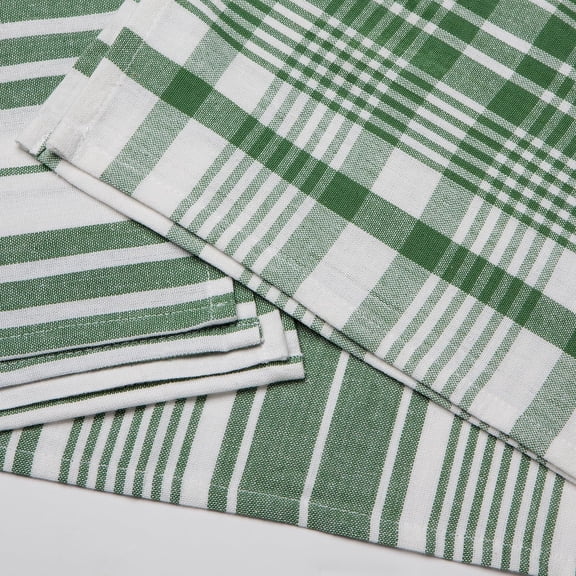 PYAN-Jumbo Woven Cotton Kitchen Towels Elm Green, Set of 3, W24 x L36in