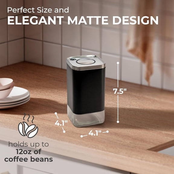 PYAN-Kaffe Glass Coffee Canister (12oz) w/Airtight Lid - Click to Release Seal - BPA Free Glass & Stainless Steel - Elegant Kitchen Storage Container for Coffee, Nuts, Rice, Flour, Sugar, Tea, Cereal