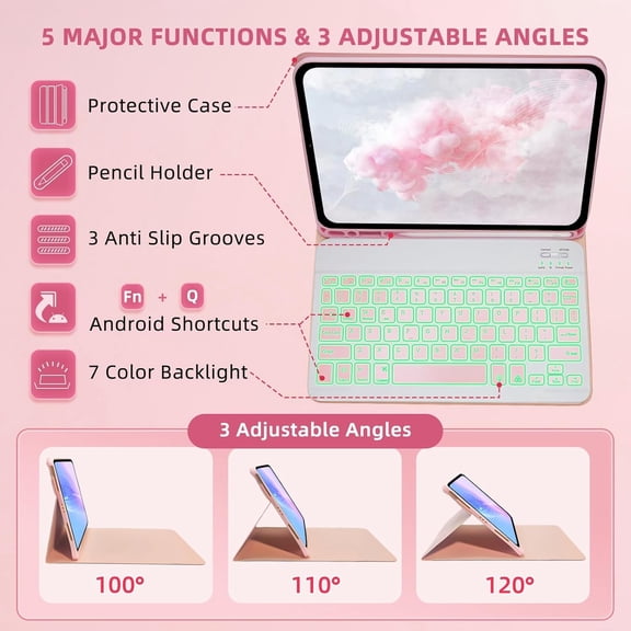 PYAN-Keyboard Case for Samsung Galaxy Tab S11 SM-X730, SM-X736, SM-X736B - 7 Colors Backlit Keyboard Cover and Mouse (Pink)