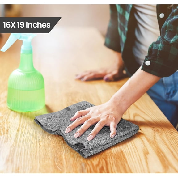 PYAN-Kitchen Bar Mops, Pack of 12, 16 by 19 Inches, 100% Cotton Super Absorbent Grey Towels, Multi-Purpose Cleaning Towels for Home and Kitchen Bars