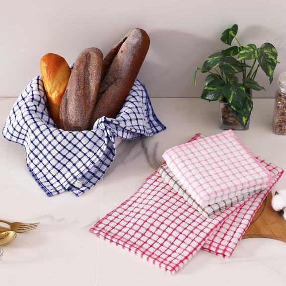 PYAN-Kitchen Towels and Dishcloths Set, 16 x 25 and 12 x 12 Inches, Set of 8 Cotton Terry Kitchen Dish Towels, Super Soft and Absorbent Dish Cloths, Blue/Pink/Red/Brown