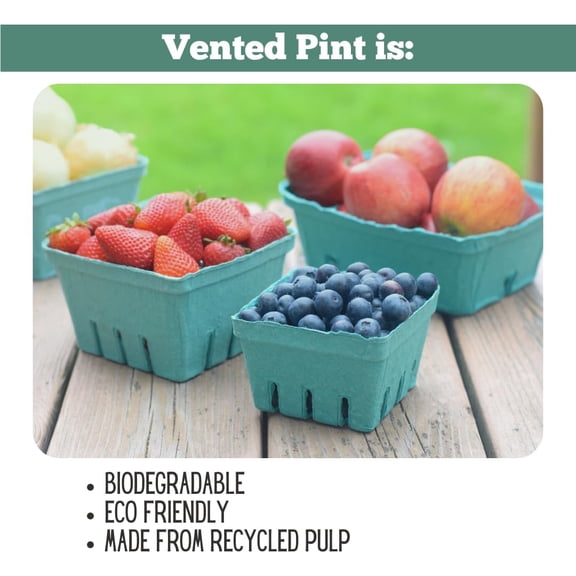 PYAN-Kitchens Green Molded Pulp Fiber Berry/Produce Vented 1 Pint Basket 40 Pieces