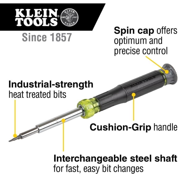 PYAN-Klein Tools 32314 Electronic Screwdriver, 14-in-1 with 8 Precision Tips, Slotted, Phillips, and Tamperproof TORX Bits, 6 Precision Nut Drivers