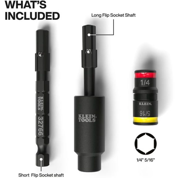 PYAN-Klein Tools 32982 Impact Flip Socket Set with Swivel Adapter, 3-Piece, 25-Degree Swivel Head, 1/4 and 5/16-Inch Flip Socket, Impact-Rated