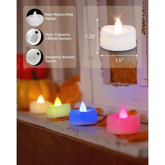 PYAN-LED Candles, 24-Pack Color Changing Tea Lights Candles Battery Operated Bulk, Long-Lasting 200+ Hours Flameless Tealight Candles for Halloween Christmas Holiday Decor, 1.5'' D X 1.25'' H