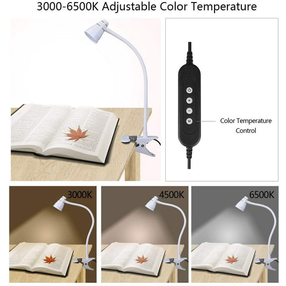 PYAN-LED Clip Desk Lamp, Headboard Light with Strong Clamp, Bed Reading Light with 3000k-6500K Adjustable Color Temperature Options for Brighter Illumination (Milky White)