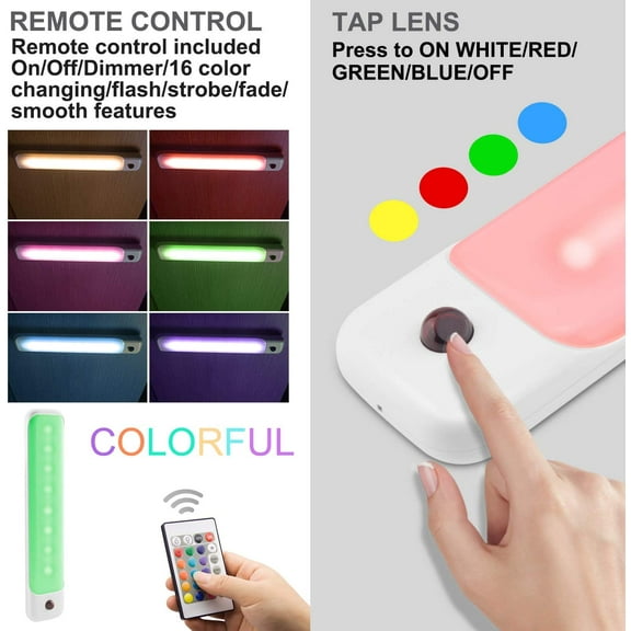 PYAN-LED Color Light Bar with Battery Operated,Dimmable Night Lighting, Stick On Light Bar Mulit-Color Changing for Closet,Stair,Shelf, Under Cabinet,DIY Effect